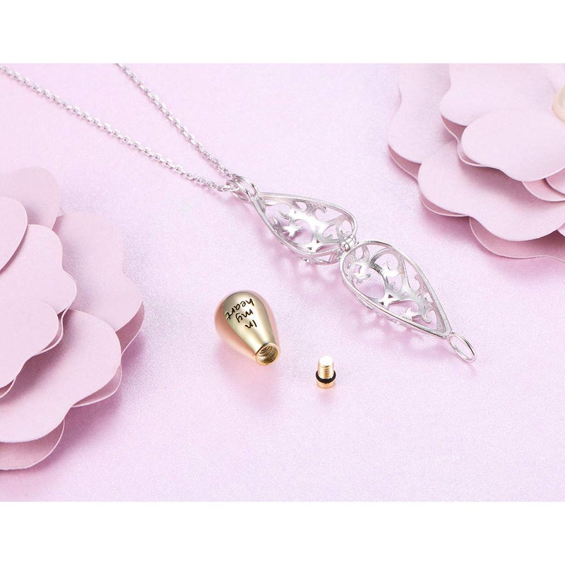 DAOCHONG S925 Sterling Silver Always in My Heart Teardrop Memorial Pendant Necklace with Hollow Urn Keepsake Cremation Jewelry for Ashes - Image 3